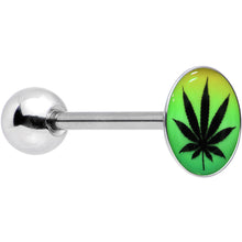 Load image into Gallery viewer, Ganja Leaf Glow in the Dark Logo Stainless Steel Barbell Tongue Ring