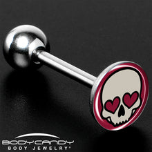 Load image into Gallery viewer, Valentine Heart Skull Barbell Tongue Ring