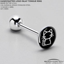 将图片加载到图库查看器,Black and White Kitty Cat Barbell Tongue Ring by Onyx O