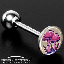 将图片加载到图库查看器,Artist Drawn Pink Mushrooms Barbell Tongue Ring by Onyx O