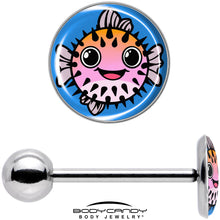 Load image into Gallery viewer, Swimming Pink Pufferfish Barbell Tongue Ring by Onyx O