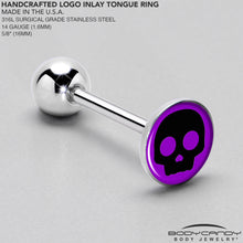 Load image into Gallery viewer, Purple Black Simple Skull Barbell Tongue Ring by Onyx O