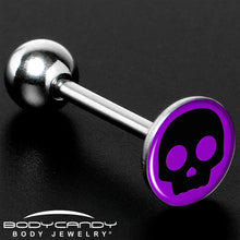Load image into Gallery viewer, Purple Black Simple Skull Barbell Tongue Ring by Onyx O