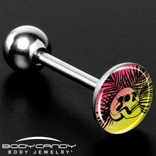 Load image into Gallery viewer, Red Haze Sunset Skull and Palms Barbell Tongue Ring by Onyx O