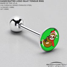 Load image into Gallery viewer, Santa Sloth Holiday Barbell Tongue Ring by Onyx O
