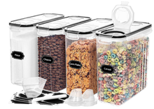 Load image into Gallery viewer, 4-Piece Set: Airtight Cereal Storage Containers with Pour Spouts & Measuring Cup – 4L Kitchen Pantry Organizer