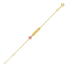 Load image into Gallery viewer, 14k Yellow Gold 5 1/2 inch Childrens ID Bracelet with Enameled Heart