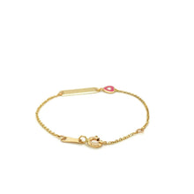 Load image into Gallery viewer, 14k Yellow Gold 5 1/2 inch Childrens ID Bracelet with Enameled Heart