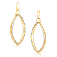 将图片加载到图库查看器,14k Two Tone Gold Textured Triple Oval Shape Drop Earrings