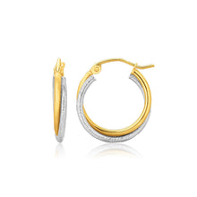 Load image into Gallery viewer, 14k Two Tone Gold Double Polished and Textured Hoop Earrings