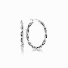 将图片加载到图库查看器,Sterling Silver Oval Hoop Braided Diamond Cut Earrings