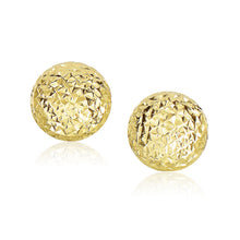 Load image into Gallery viewer, 14k Yellow Gold Puff Round Earrings with Diamond Cuts