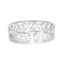 将图片加载到图库查看器,18K White Gold 3 1/4 Cttw Pave Diamond Openwork Floral Filigree Swirl Bangle Cuff Bracelet (H-I Color, VS2-SI1 Clarity)