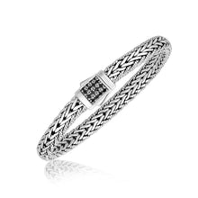 Load image into Gallery viewer, Sterling Silver Braided Style Men's Bracelet with Black Sapphire Accents