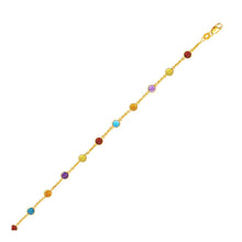 将图片加载到图库查看器,14k Yellow Gold Cable Anklet with Round Multi Tone Stations