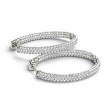 Load image into Gallery viewer, 14k White Gold Diamond Hoop Double Sided Three Row Earrings (2 cttw)
