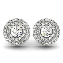 Load image into Gallery viewer, 14k White Gold Double Halo Round Diamond Earrings (1 1/4 cttw)