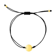 Load image into Gallery viewer, 9 1/4 inch Black Cord Adjustable Bracelet with 14k Yellow Gold Circle