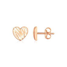 Load image into Gallery viewer, 14K Rose Gold High Polish Scribble Heart Stud Earrings