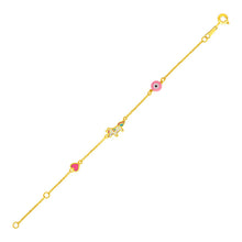 Load image into Gallery viewer, 14k Yellow Gold 5 1/2 inch Childrens Bracelet with Enameled Heart Unicorn and Circle