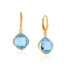 将图片加载到图库查看器,Drop Earrings with Blue Topaz Cushion Briolettes in 14k Yellow Gold