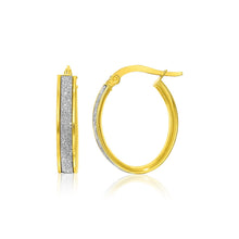 Load image into Gallery viewer, 14k Two-Tone Gold Glitter Center Oval Hoop Earrings