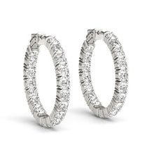 Load image into Gallery viewer, 14k White Gold Two Sided Prong Set Diamond Hoop Earrings (3 1/2 cttw)