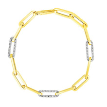 Load image into Gallery viewer, 14k Yellow Gold 7 1/2 inch Paperclip Chain Bracelet with Three Diamond Links