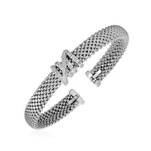 将图片加载到图库查看器,Popcorn Texture Cuff Bangle with Diamonds in Sterling Silver