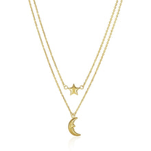 Load image into Gallery viewer, 14k Yellow Gold Double-Strand Chain Necklace with Puff Moon and Star