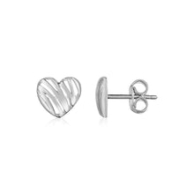 Load image into Gallery viewer, 14K White Gold High Polish Scribble Heart Stud Earrings