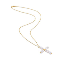 将图片加载到图库查看器,14k Yellow Gold Pearl Cross Pendant