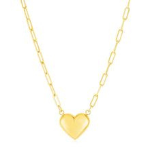 将图片加载到图库查看器,14k Yellow Gold Paperclip Chain Necklace with Puffed Heart