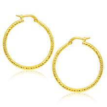 Load image into Gallery viewer, 14k Yellow Gold Tube Textured Round Hoop Earrings