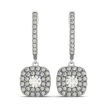 Load image into Gallery viewer, 14k White Gold Double Halo Cushion Outer Shaped Diamond Earrings (3/4 cttw)