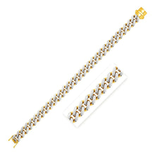 Load image into Gallery viewer, 14k Two Tone Gold 8 1/4 inch Curb Chain Bracelet with White Pave