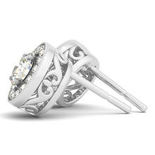 Load image into Gallery viewer, 14k White Gold Round Diamond Halo Milgrain Border Earrings (3/4 cttw)