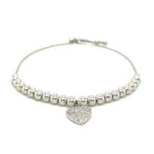 Load image into Gallery viewer, Adjustable Bead Bracelet with Round Charm and Cubic Zirconias in Sterling Silver