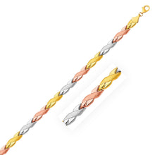Load image into Gallery viewer, 14k Tri-Color Gold Shiny and Textured X Link Bracelet