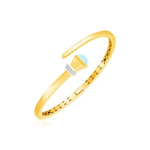 Load image into Gallery viewer, 14k Yellow Gold Crossover Style Hinged Bangle Bracelet with Turquoise and Diamonds