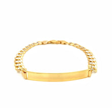 将图片加载到图库查看器,14k Two Tone Gold 8 1/2 inch Mens Narrow Curb Chain ID Bracelet with White Pave