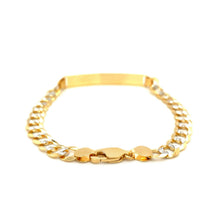 将图片加载到图库查看器,14k Two Tone Gold 8 1/2 inch Mens Narrow Curb Chain ID Bracelet with White Pave