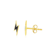 Load image into Gallery viewer, 14k Yellow Gold and Enamel Black Lightning Bolt Stud Earrings