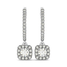 Load image into Gallery viewer, Cushion Shape Halo Style Diamond Drop Earrings in 14k White Gold (1/2 cttw)
