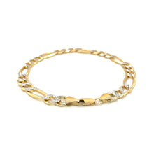 Load image into Gallery viewer, 7.0mm 14K Yellow Two Tone Solid Pave Figaro Bracelet