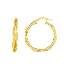 Load image into Gallery viewer, 14k Yellow Gold Two Part Textured Twisted Round Hoop Earrings