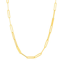 Load image into Gallery viewer, 14k Yellow Gold Alternating Paperclip Chain Link and Gold Bar Necklace