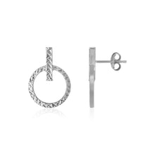 Load image into Gallery viewer, 14k White Gold Textured Circle and Bar Post Earrings