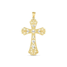 Load image into Gallery viewer, 14k Two Tone Gold High Polish Diamond Cut Cross Pendant