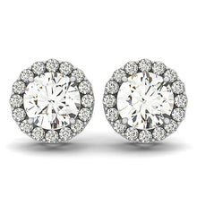 Load image into Gallery viewer, 14k White Gold Four Prong Round Halo Diamond Earrings (1 1/6 cttw)